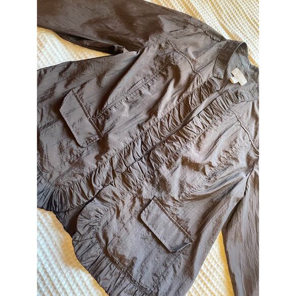Chico’s Brown Nylon Textured Open Front Ruffle Grandmacore Jacket Size 3 (XL) - Picture 9 of 12